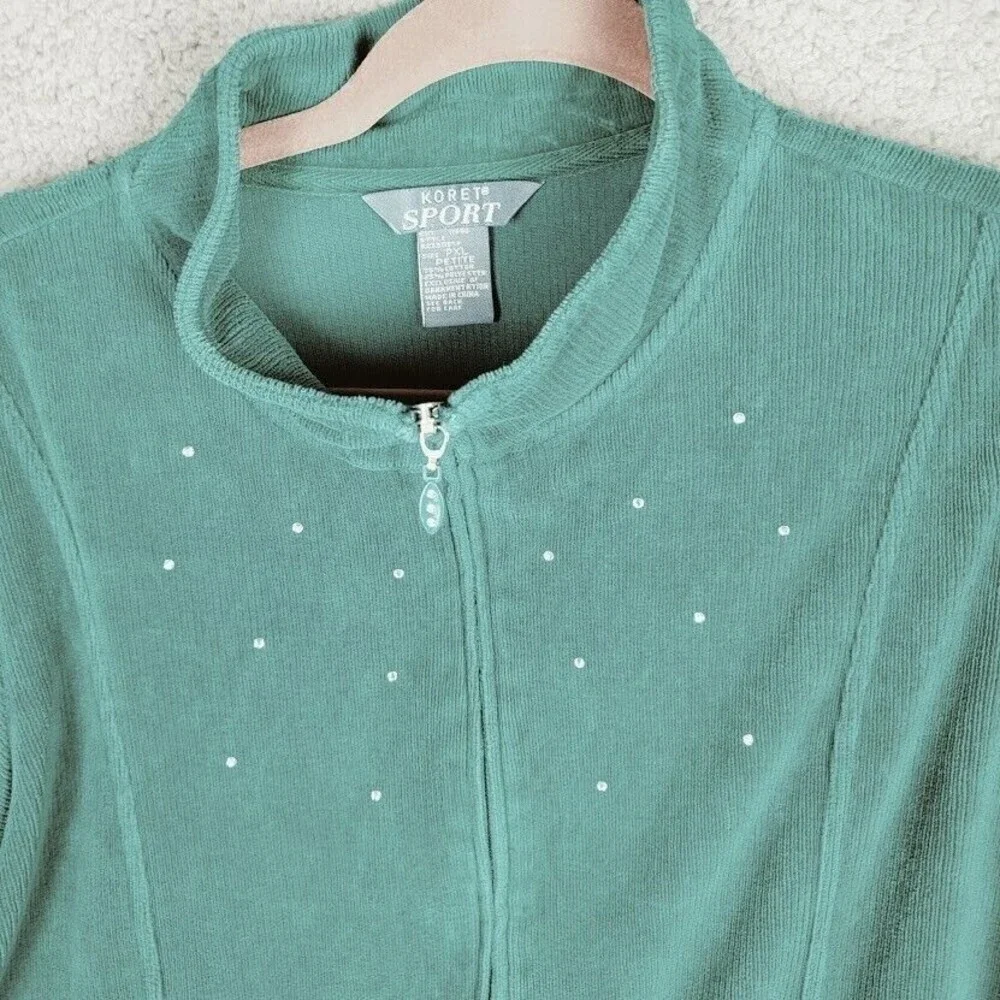 Koret Sport Women's Jacket PXL Green Corderoy with Rhinestones Side Pockets